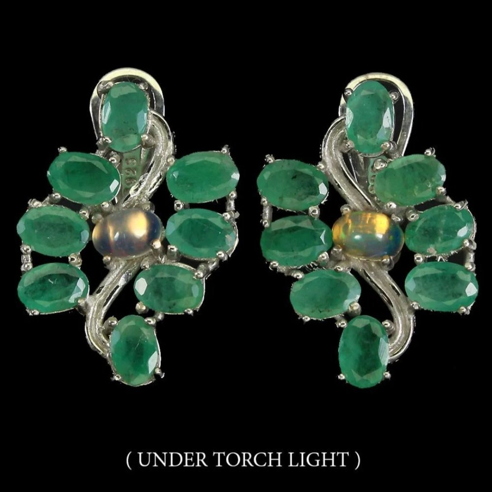 Emerald Dangle Earrings Silver, Opal Statement Ea… - image 2